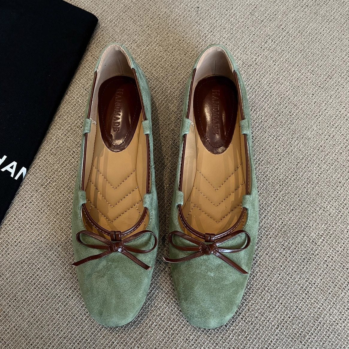 Damen Ballerinas Wildleder Schleifen Elegant