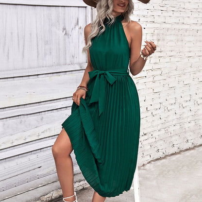 Damen Midikleid Plissee Tailliert