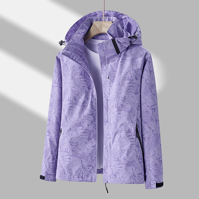Damen Winterjacke Kapuze Blattmuster