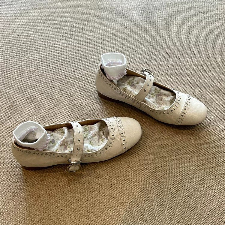Damen Ballerinas mit Schnalle und Nieten Modern