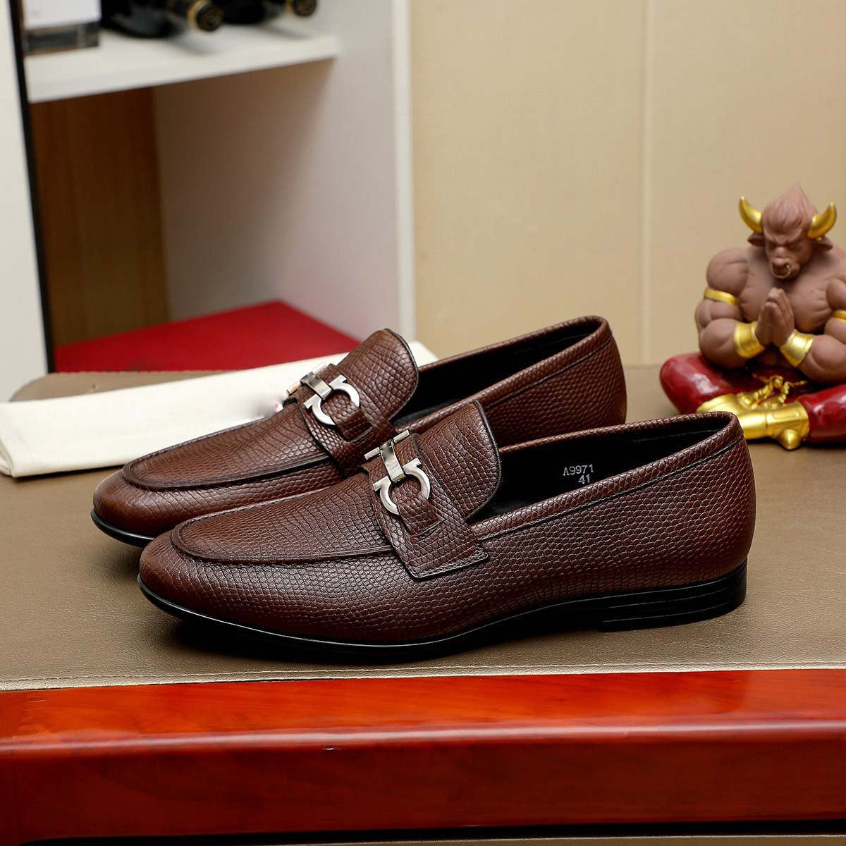 Herren Mokassin Leder Mit Metallverschluss
