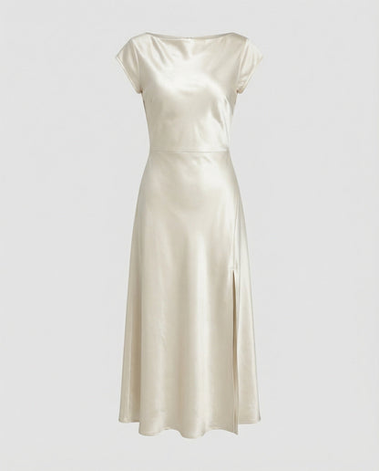 Damen Midikleid Satin Elegant mit Schlitz