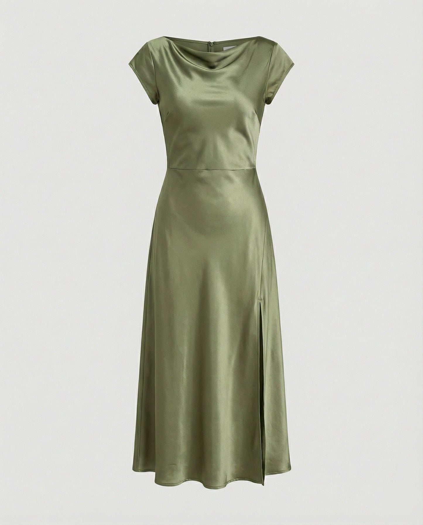 Damen Midikleid Satin Elegant mit Schlitz