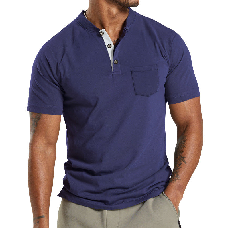 Herren T-Shirt Kurzarm mit Brusttasche Moderner Kragen