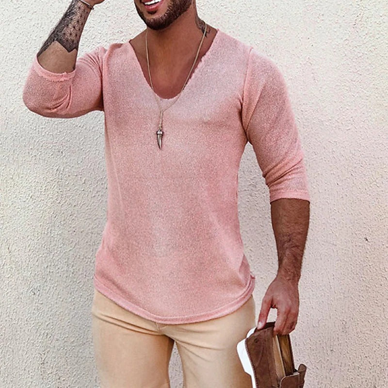 Herren T-Shirt V-Ausschnitt Modernes Strukturdesign