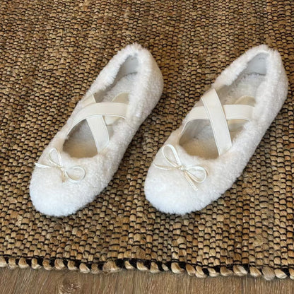 Damen Ballerinas Weiches Plüsch Schleifendetail Rosa - Norvielle