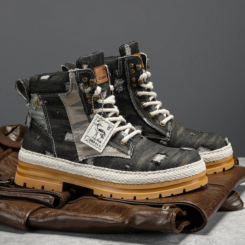 Damen High- Stiefel Robustes Denim Schwarz - Norvielle