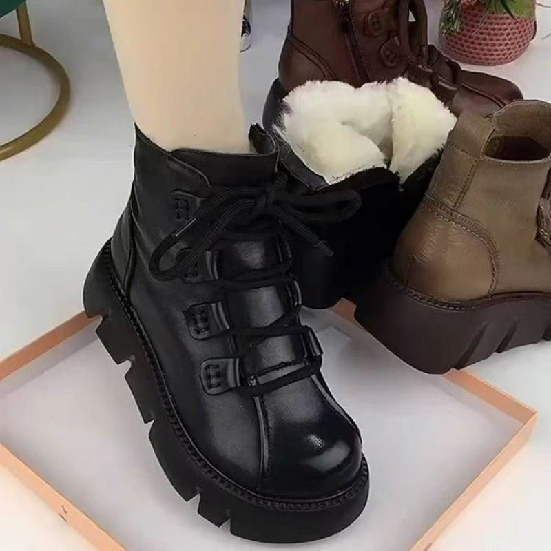Damen Stiefeletten Warm Schnürstiefeletten Robuste Sohle