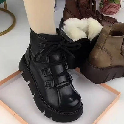 Damen Stiefeletten Warm Schnürstiefeletten Robuste Sohle