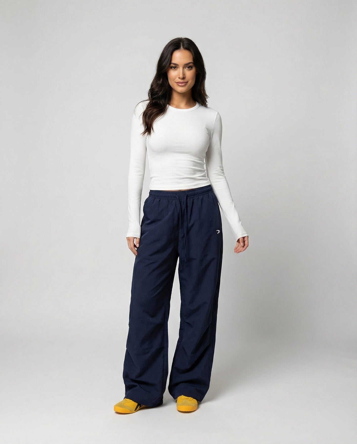 Damen Hose Weite Bein Elastik Lang