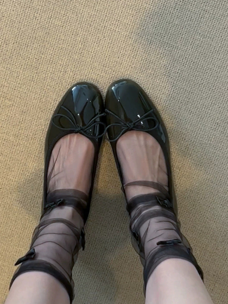 Damen Ballerinas Glänzend Elegante Schnürung Schuhe