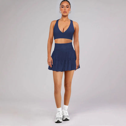 Damen Sportrock High Waist Elastisch Rüschen