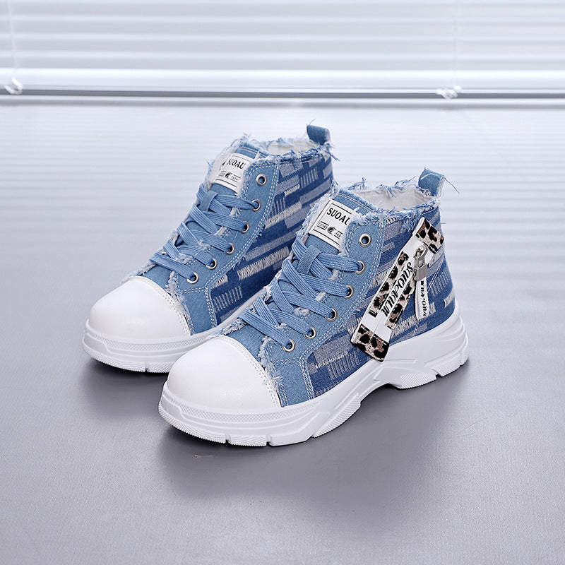 Damen High- Sneaker Stabile Sohle Denim Optik