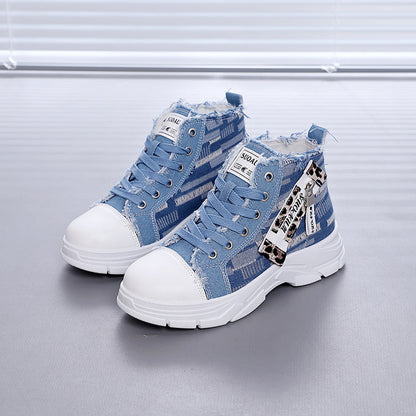 Damen High- Sneaker Stabile Sohle Denim Optik