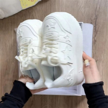 Damen Plateau Sneaker Sternenmuster Komfortsohle