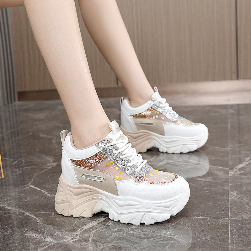 Damen Chunky Sneaker Atmungsaktives Glitzerdesign