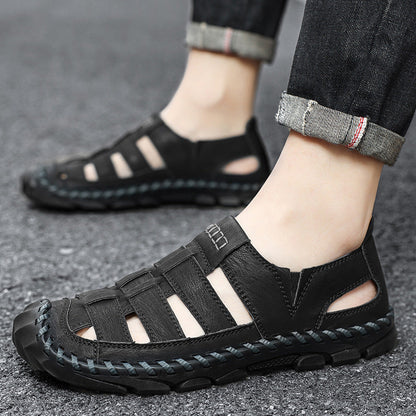Herren Sandalen Atmungsaktives Leder Rutschfest Schwarz - Norvielle