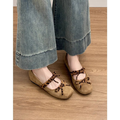 Damen Ballerinas Leopardenmuster Weiches Leder