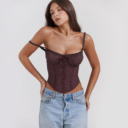 Damen Rüschendetails Verstellbare Träger Elegant