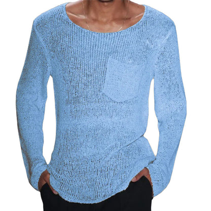 Herren Pullover Offene Maschen Lässig Brusttasche