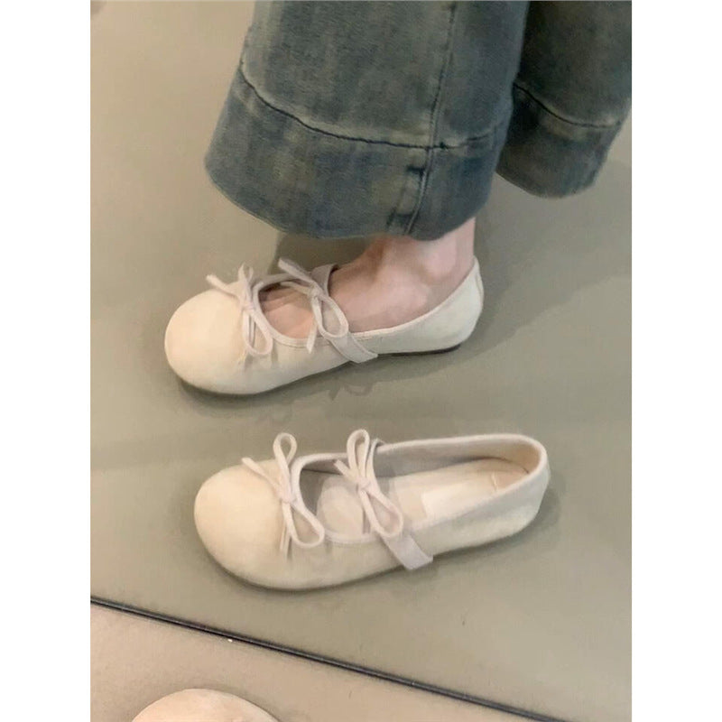 Damen Ballerinas Lederschuhe Bequem Schleifen
