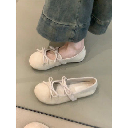 Damen Ballerinas Lederschuhe Bequem Schleifen