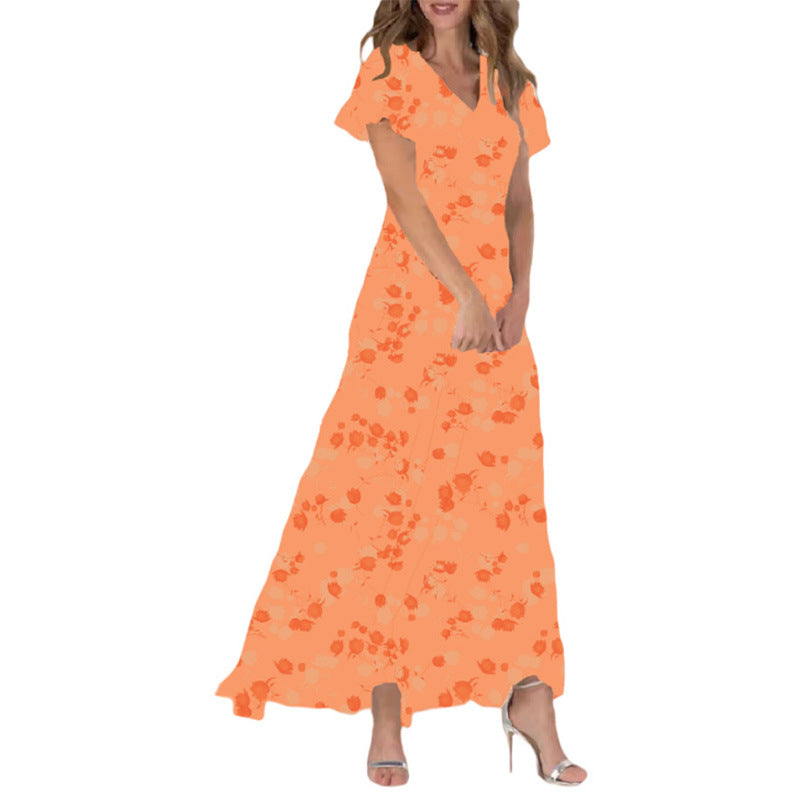 Damen Langarm Maxikleid Chiffon Blumenmuster
