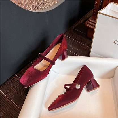 Damen Pumps Riemenverschluss Strasssteinen