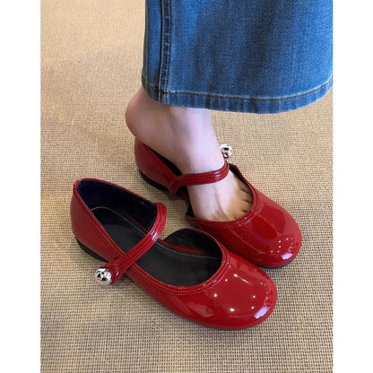 Damen Ballerinas Bequem mit Schnalle und Riemen
