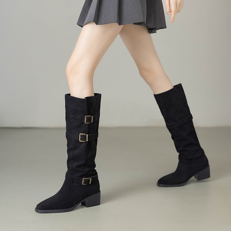 Damen Stiefel Elegantes Design Schnallen Schwarz - Norvielle