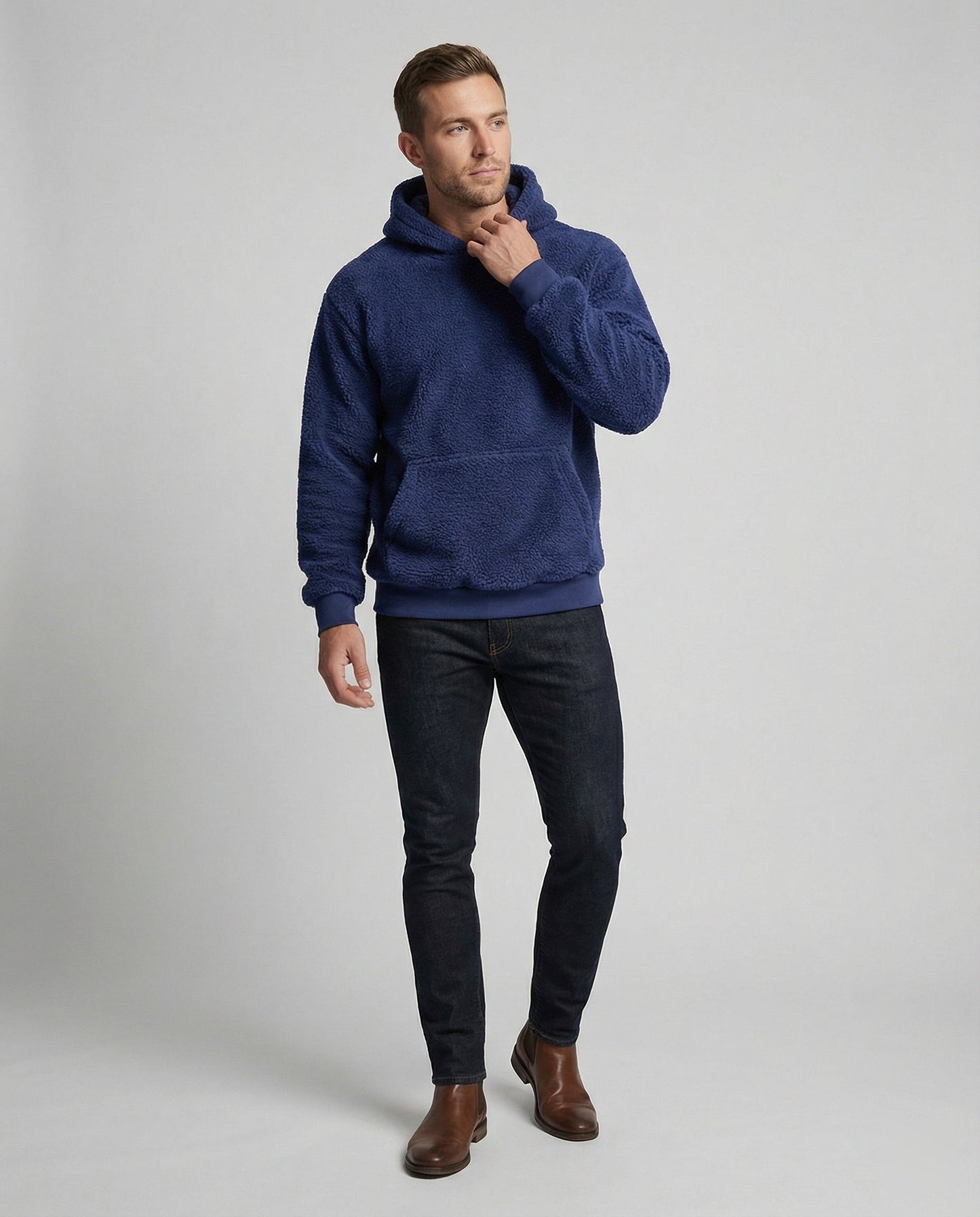 Herren Teddy-Pullover Weich Mit Taschen Praktisch