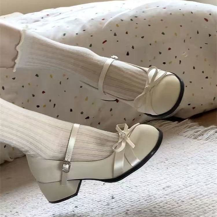 Damen Schuhe Mary Jane Eleganter Blockabsatz Mit Schleifen Schwarz - Norvielle