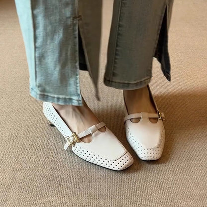 Damen Ballerinas Elegant mit Lochmuster und Schnalle