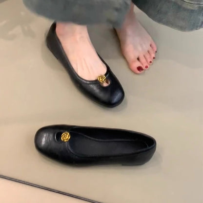 Damen Ballerinas Elegant Gold Leder