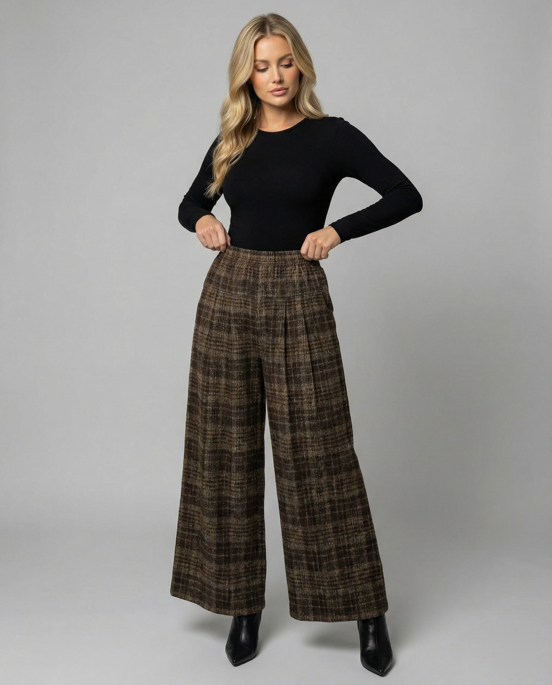 Damen Palazzo-Hose kariert Hochwertig - Norvielle