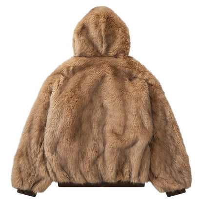 Damen Kunstpelzjacke Mit Kapuze