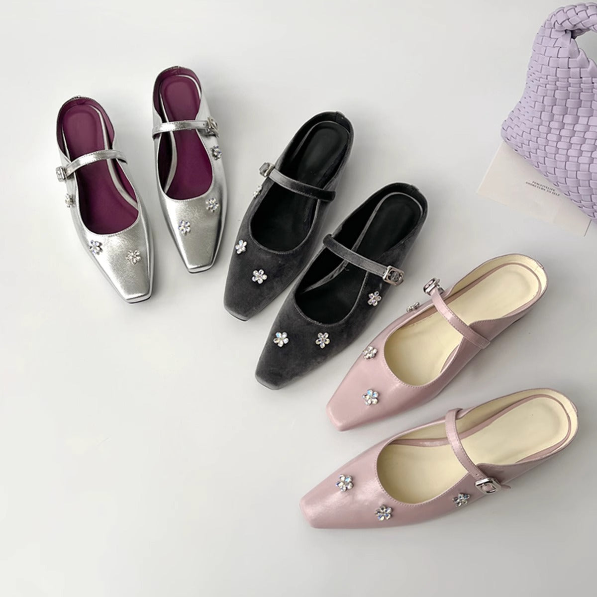 Damen Slingback Schuhe mit Blumenapplikationen