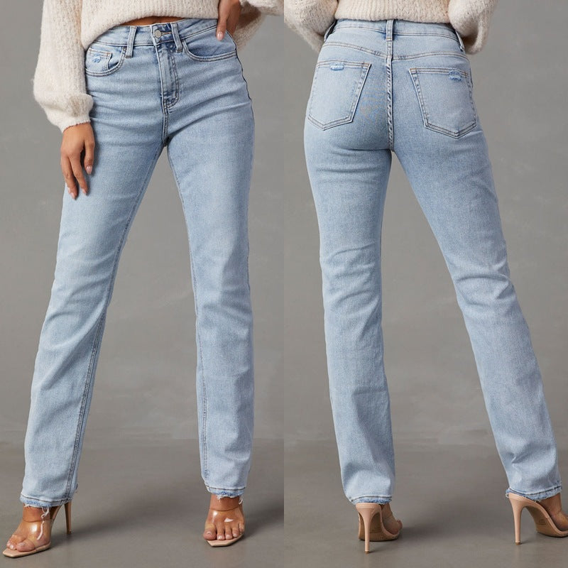 Damen High-Waist Jeans Lässig Damenjeans Schwarz - Norvielle
