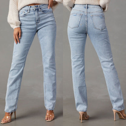 Damen High-Waist Jeans Lässig Damenjeans Schwarz - Norvielle