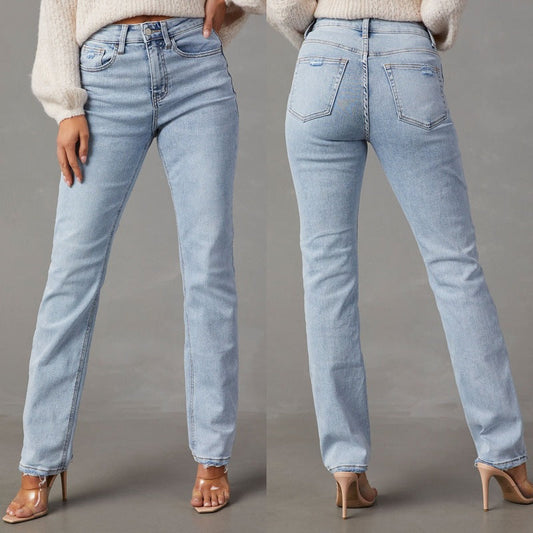 Damen High-Waist Jeans Lässig Damenjeans Schwarz - Norvielle