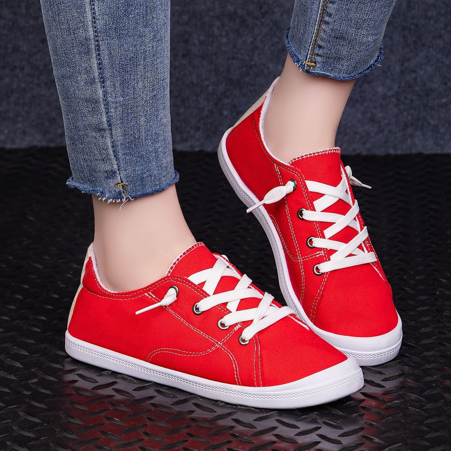Damen Segeltuchschuhe Bequem Heidi Stil