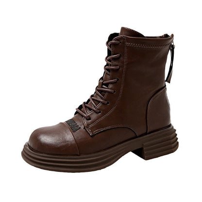 Damen Lederstiefel Combat Boot Schwarz Robust - Norvielle