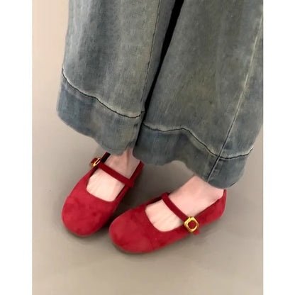 Damen Ballerinas Weiches Wildleder Mit Schnalle Modern