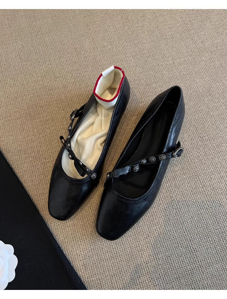 Damen Ballerinas Weich Leder Riemen