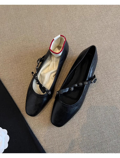 Damen Ballerinas Weich Leder Riemen