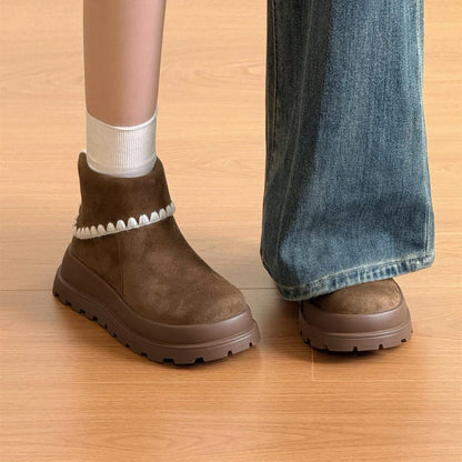 Damen Stiefeletten Weiches Wildleder Rippensaum
