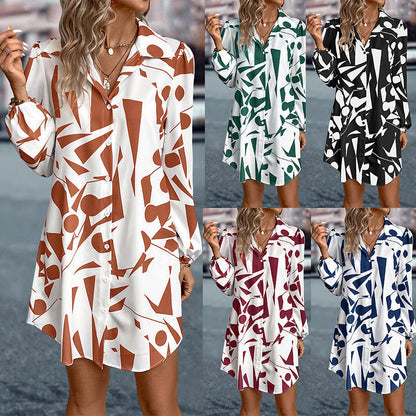 Damen Kleid Geometrisch Modern Knopfverschluss