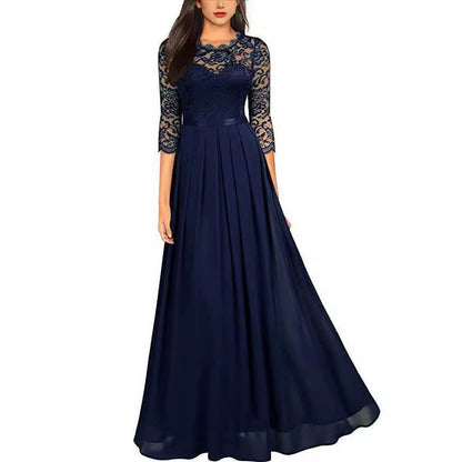 Damen Abendkleid Langärmlig Spitze Chiffon Maxikleid - Norvielle