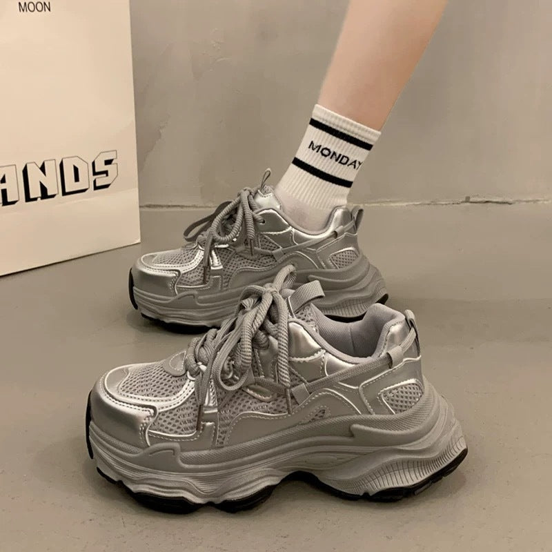 Damen Chunky Sneaker Mesh Weich Schwarz - Norvielle