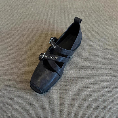 Damen Ballerinas Weich Bequem Mit Riemenverschluss